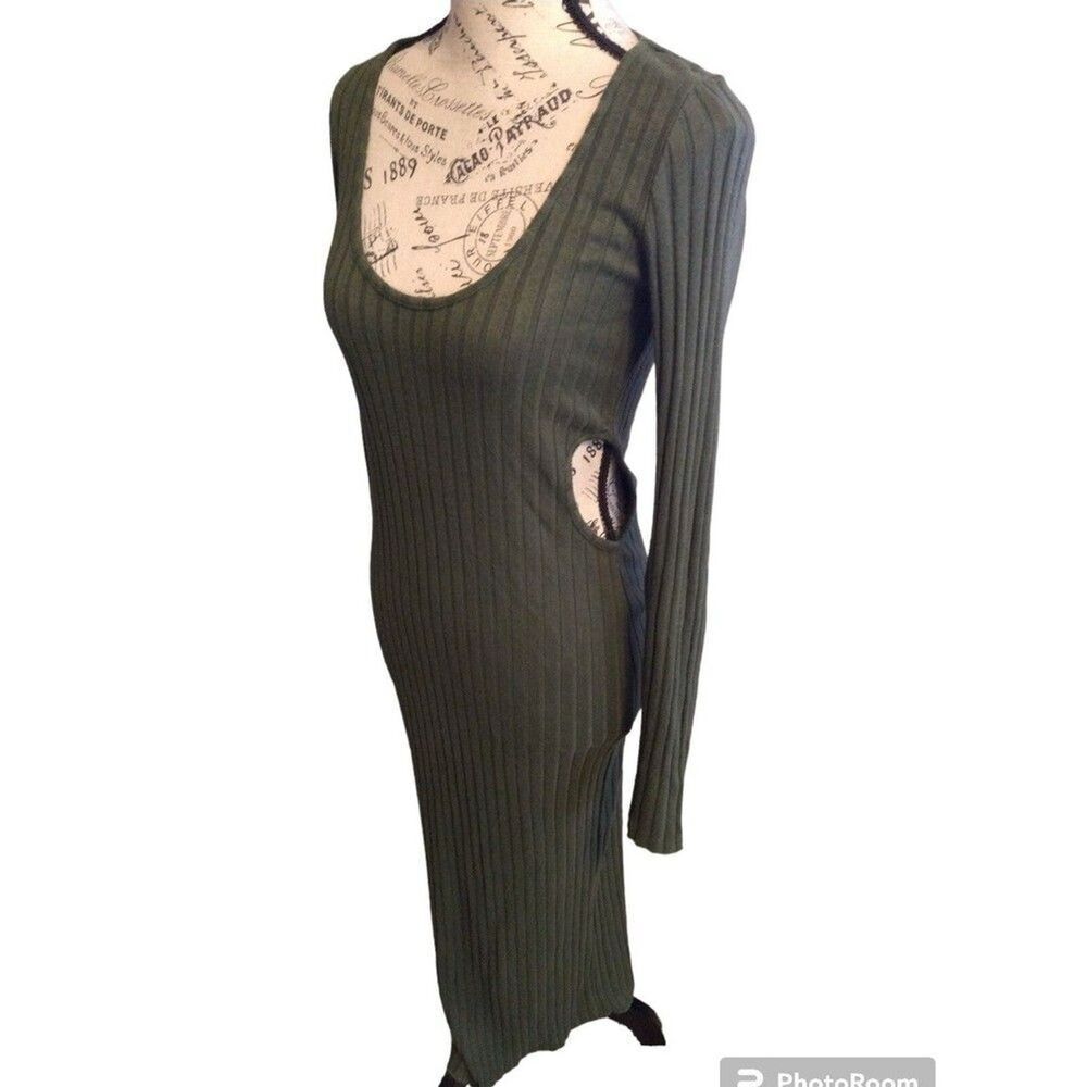 Zara side cut out maxi dress Md olive green sexy Classic